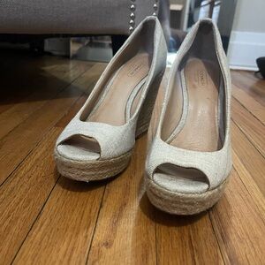 Women's Cream Peep Toe Wedge Shoes